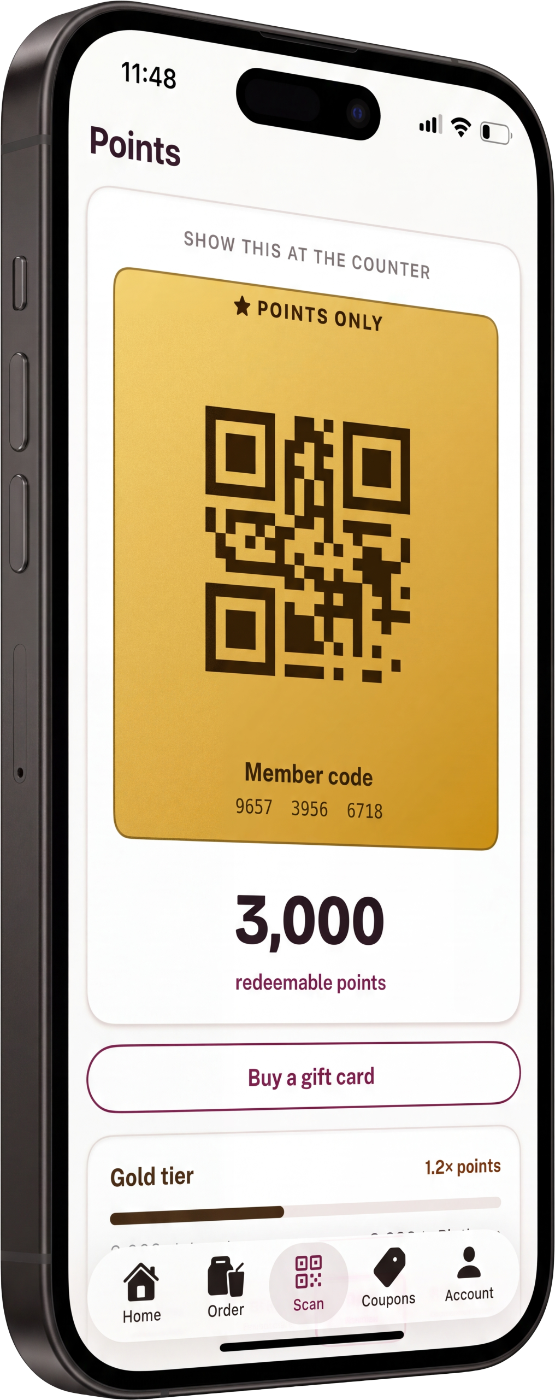 Points screen with member code