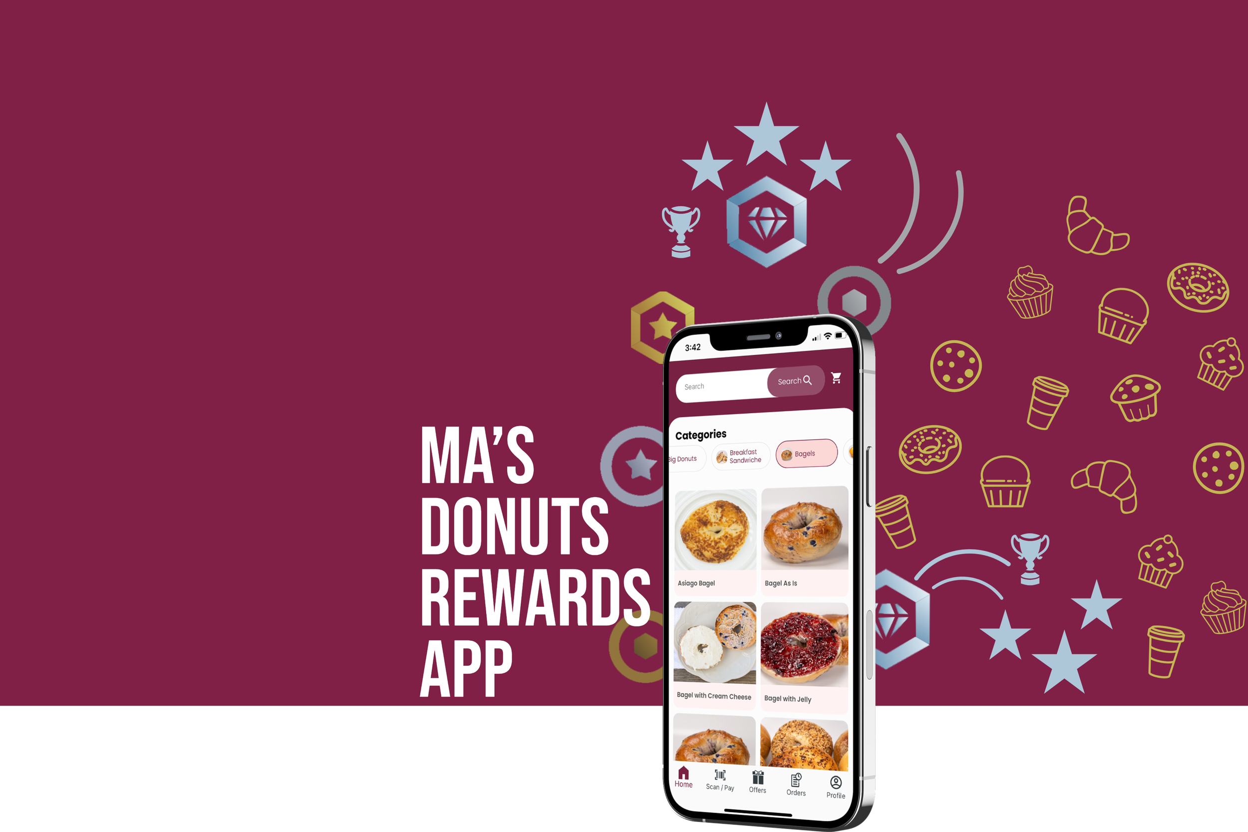 Ma's Donuts Rewards App on a smartphone