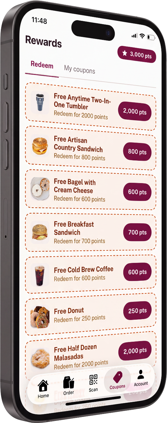 Rewards redemption screen